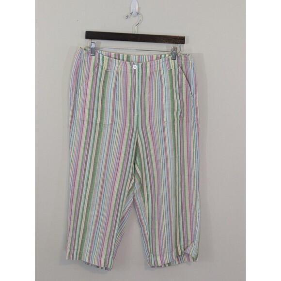 Talbots Pants - Talbots Linen Pants Womens Sz 12W Rainbow Pastel Colors Striped Cropped Vintage